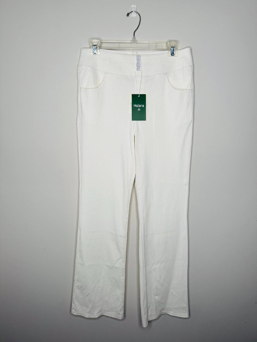 NWT Halara Flex High Waisted Casual Bootcut Denim White Wide Leg Pull On Pants W